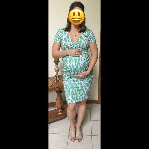 PattyBoutik Dresses Seafoam Green And White Easter Maternity